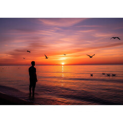 Fototapeta premium someone on the beach at sunset