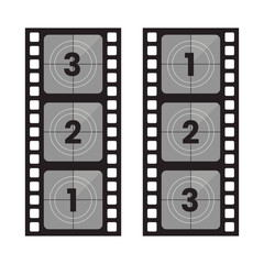 Vintage Film Strip Countdown Frames. Retro Movie Reel. Classic Movie Reel Countdown Animation