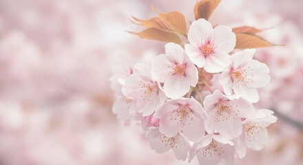 Blooming Tree Branch with Light Pink Flowers in Spring
