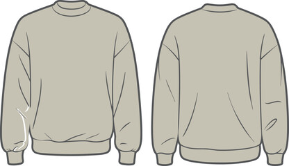 Beige sweatshirt design front and back view, casual wear template, fashion apparel sketch, garment mockup, clothing illustration, cozy outfit