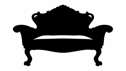 Silhouette of an ornate chair with curved legs and armrests and a decorative backrest design element