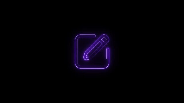bright green neon icon showing a pencil over a square, symbolizing edit or write actions. Ideal for modern interfaces, content creation tools, or digital design.