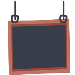 Red-framed blackboard with top hooks and string hangers, ideal for modern signage, planner designs, or educational illustrations.