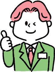 グッドサインをするスーツの男性