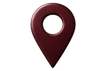 Location pin icon in metallic burgundy, marking destinations against transparent backdrop, highlighting specific geographical points