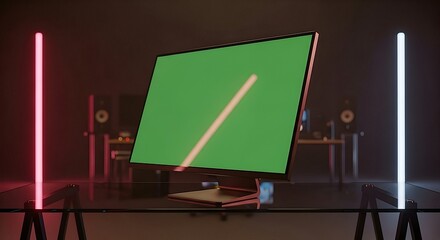 Computer Screen with Green Screen Display in Studio