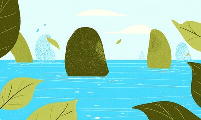 Stylized nature serene abstract water landscape