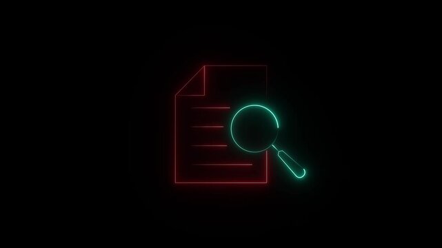 Neon line case study icon animation. magnifying glass sign motion graphics. Documents research icon. Analytics case study with magnifying glass 4k video footage.