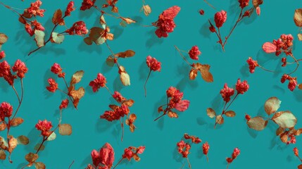 Dried flowers on teal background