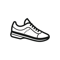 Simple black line drawing of a sneaker isolated on white background