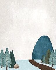 Stylized mountain landscape winter scenic view