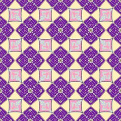 Geometric square patterns, designed fabric patterns, background, flowers.