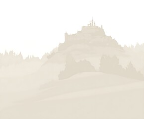 Fortress shrouded in fog monochrome vision