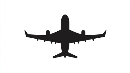 Overhead silhouette of a jet airliner against a plain white background
