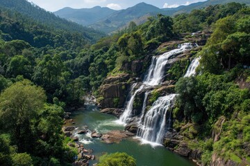 Fototapeta premium Lush valley with cascading waterfalls