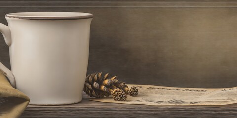 Still life with vintage mug and cones