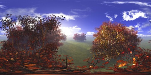 Trees in the fog. Environment map. HDRI map. equidistant projection. Spherical panorama. landscape
3D rendering