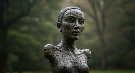 Fototapeta premium Bust Sculpture in Park with Textured Finish