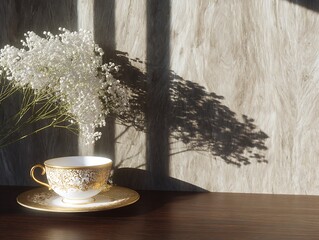 Elegant teacup with babys breath shadow
