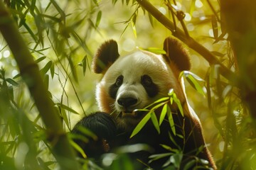 Obraz premium panda munching on bamboo