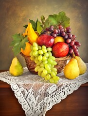 Abundance of fruit in wicker basket