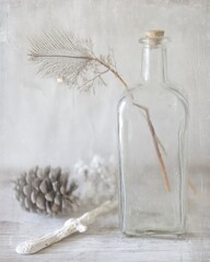 Vintage botanical still life with bottle