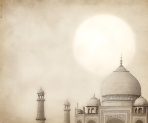 Taj Mahal under a giant moon