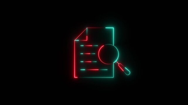 Neon line case study icon animation. magnifying glass sign motion graphics. Documents research icon. Analytics case study with magnifying glass 4k video footage.