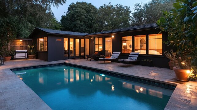 Modern home backyard pool