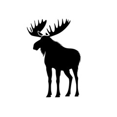 Silhouette of large moose with antlers representing wildlife and forest ecosystem symbol