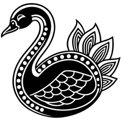 Obraz premium Elegant black swan with decorative feathers and beaded neckline silhouette