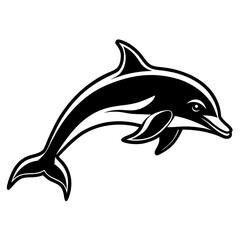 Obraz premium Dynamic black and white dolphin leaping through water silhouette