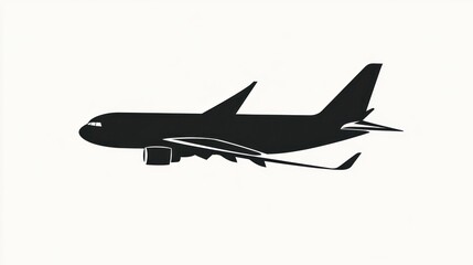 Silhouette of a large passenger jet against a white background