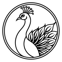 Obraz premium Elegant peacock silhouette in a circular emblem design