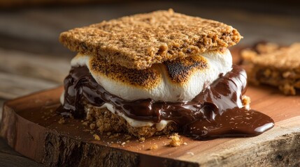 S'mores sandwich on wooden board