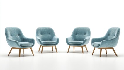 Four light teal armchairs
