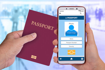 Comparison between a regular passport and an electronic passport.