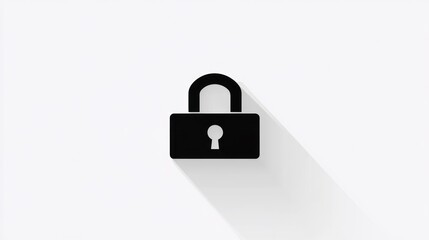 Fototapeta premium Isolated black padlock with long shadow on a white backdrop, representing security