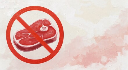 No meat symbol with a red circle and slash on abstract background  