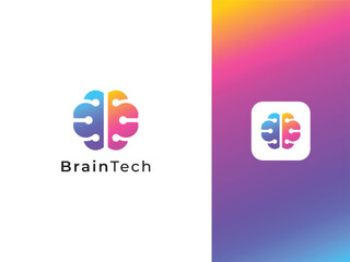 Minimal and professional brain technology logo design. Creative Brain tech, Modern and digital brain