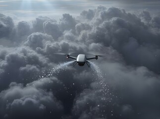 A high-altitude drone releasing silver iodide particles for cloud seeding