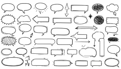 Fototapeta premium Collection of hand-drawn speech bubbles and arrows