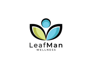 Minimal Leaf Man Wellness logo design