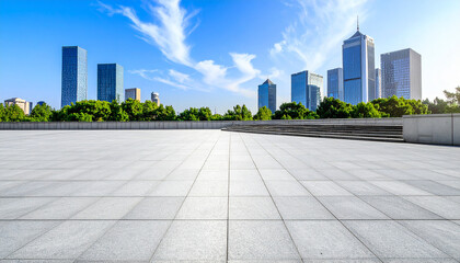 Empty square floors and city skyline with modern buildings in Chongqing at sunrise : Generative AI
