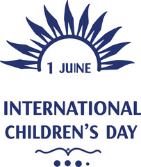 1 Juine International Children’s Day vector, kids celebration logo, child holiday sun icon, youth festival emblem, summer kids design