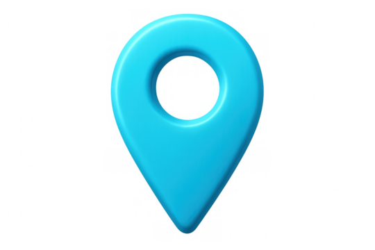 3d rendering of a light blue location pin on transparent background, perfect for indicating a precise spot on a map