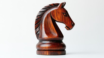 Elegant Wooden Chess Piece of a Knight Against a White Background