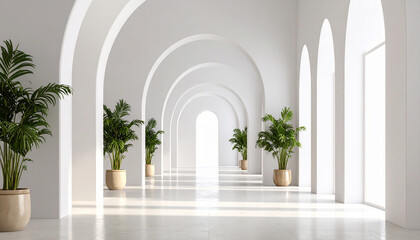 Modern living room skylight white sofa white frames plant
