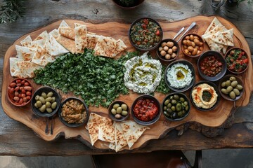 Delicious Traditional Middle Eastern Feast with Variety of Dishes
