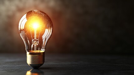 A glowing light bulb on a dark background. The concept of innovation and enlightenment. The image represents a bright idea or solution.